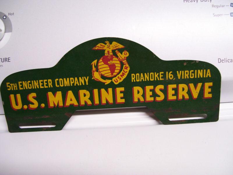 Vintage 40s ww2 us marine old license plate topper sign rat rod auto accessory 