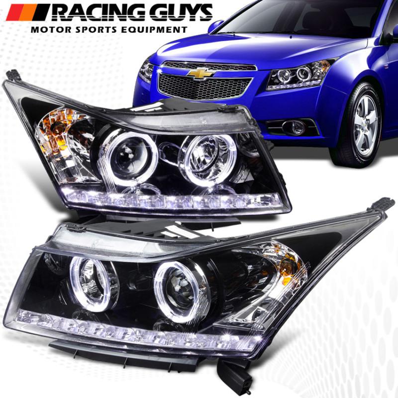 11-12 chevy cruze black halo projector headlights led lamps built-in running r8