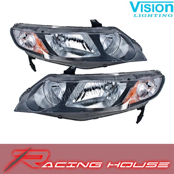 2006-2011 honda civic 4dr sedan hybrid/si/lx/gx/ex headlights+amber reflector