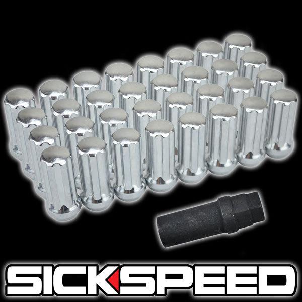 32 chrome 51mm spline drive locking lug nuts lugs w/ key for wheel 1/2x20