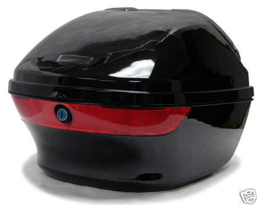 Gloss black motorcycle scooter hard tail box trunk lock top case with backrest