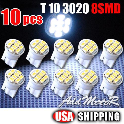 10 x white t10 8-smd 3020 led wedge side light bulb lamp w5w 194 168 501 12v