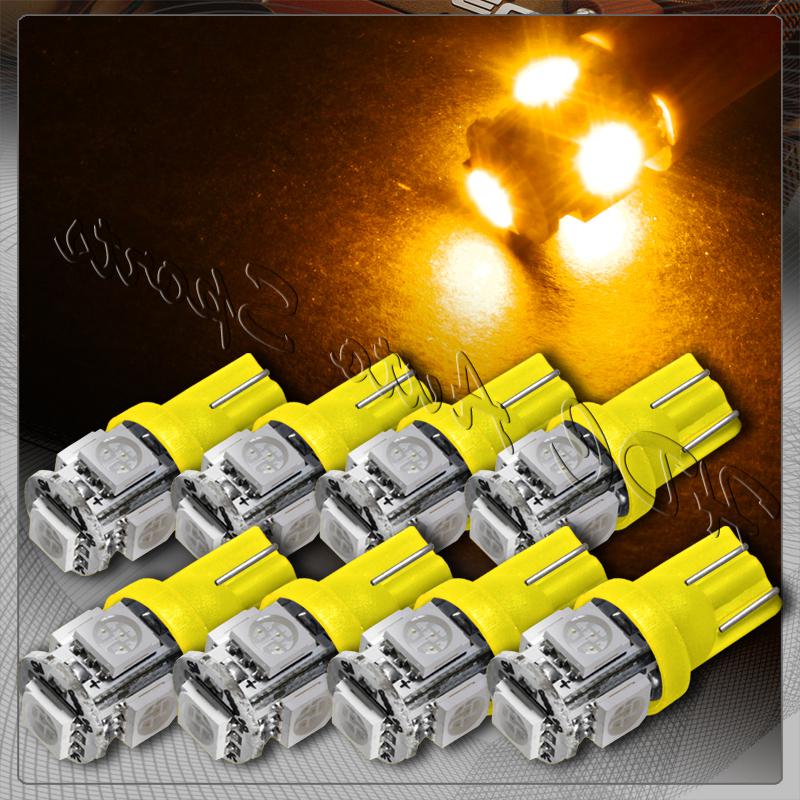 8x 5 smd led t10 wedge interior instrument panel gauge replacement bulbs - amber
