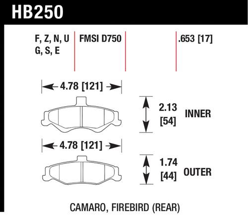 Hawk performance hb250z.653 disc brake pad camaro firebird firebird trans am