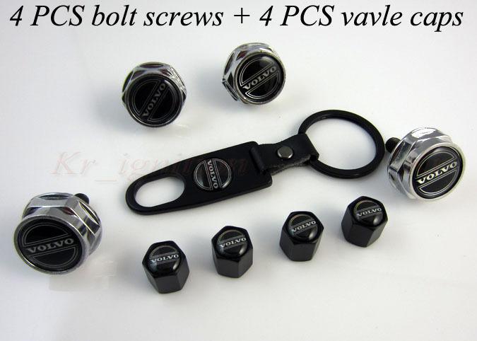 New 8 pcs new license plate bolt screws&tire/wheel valve caps set for volvo