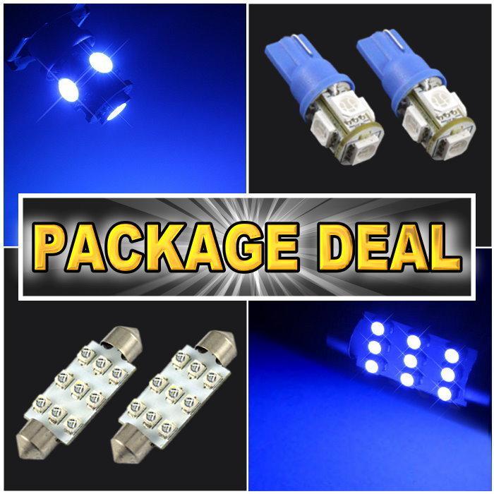 6x blue led lights for map t10 + dome 1.72" + license plate package deal #9.