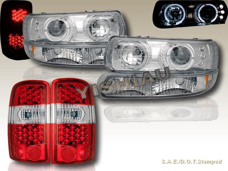 00-2006 tahoe saburban projector halo headlights + bumper +tail lights red led 