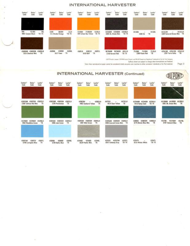 1978 1979 international harvester trucks 78 79 paint chips 7879bk dupont 3 29pc