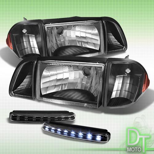 Drl led bumper fog+black 87-93 mustang crystal headlights corner lamp left+right