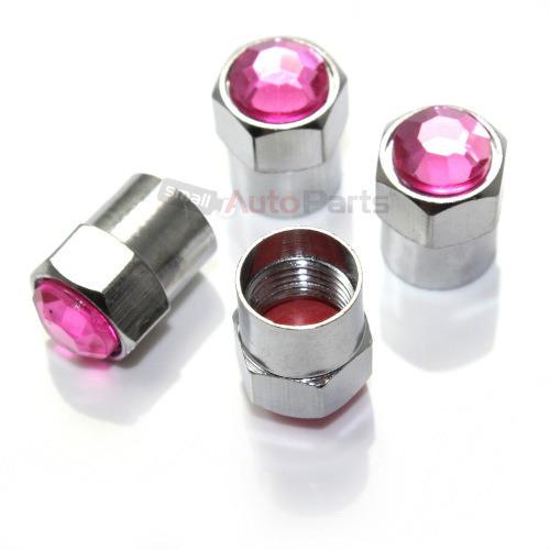 (4) bling crystal pink diamond tire/wheel air stem valve caps for car-truck-suv