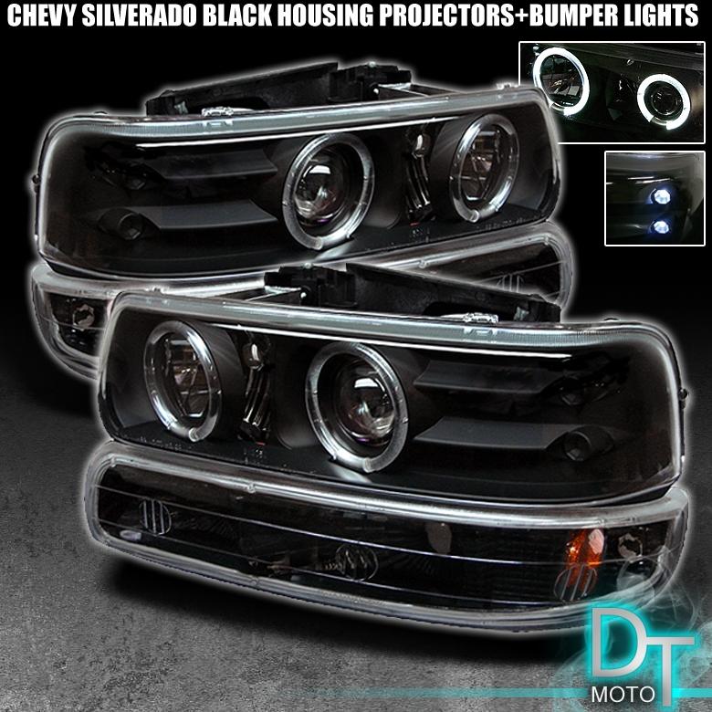 Black 99-06 silverado suburban tahoe halo projector headlights +bumper lights