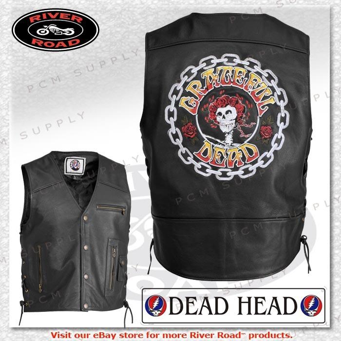 River road grateful dead band color logo replica leather motorcycle biker vest