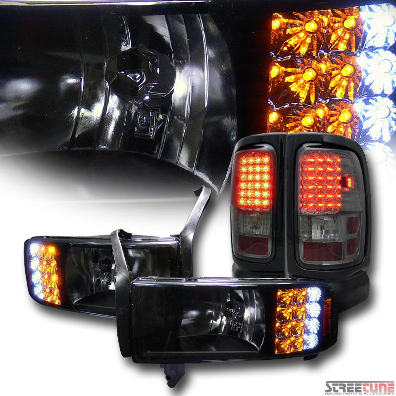 Smoke crystal headlights w/corner parking am aw+led taillights 94-02 dodge ram