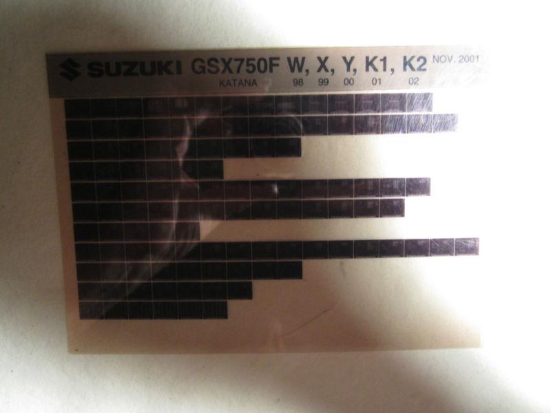 1998-2002 suzuki motorcycle gsx 750f w x y k1 k2 katana microfiche part catalog 