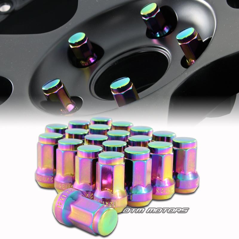 M12 x 1.25mm thread pitch 1.3" long wheel rims acorn lug nuts - 20pc rainbow