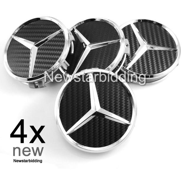 4x emblem carbon style black modify benz wheel center hub rim caps cover 3inch