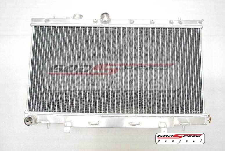 Godspeed 04-07 wrx sti ej20 ej25 gdb gda 2 row aluminum radiator+slim fan x 2