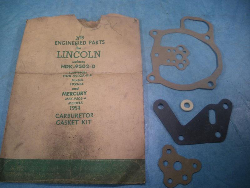 Nos carburetor gasket kit hdk-9502-d 1953 1954 lincoln  mercury 1954 mek-9502-a