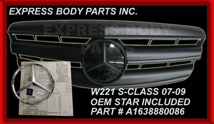 07-09 w221 s550 new backing flat matte black grille w/flat black star new