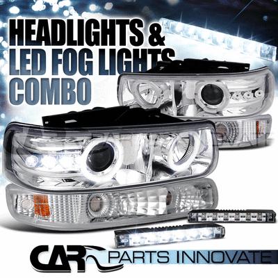 Chevy silverado tahoe halo projector headlights+bumper lamp+6-led fog lights