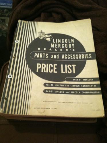 Lincoln mercury dealers parts and accessories price list catalog.