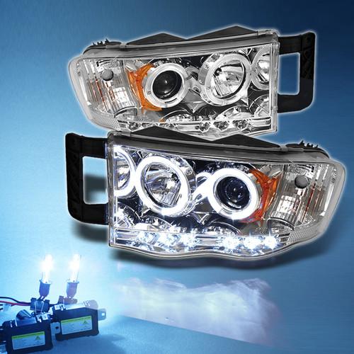 8000k slim xenon hid+ 02-05 dodge ram dual halo projector led headlights lights