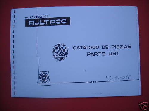 Bultaco kart engine, spare-parts list, copy of original