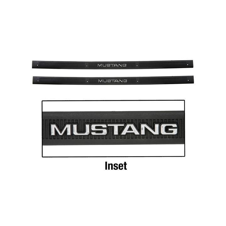 1979-1993 ford mustang sill plates "mustang" emblem black