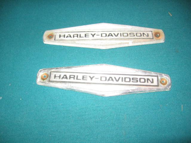 2 vintage used metal harley davidson motorcycle emblem badge part piece 