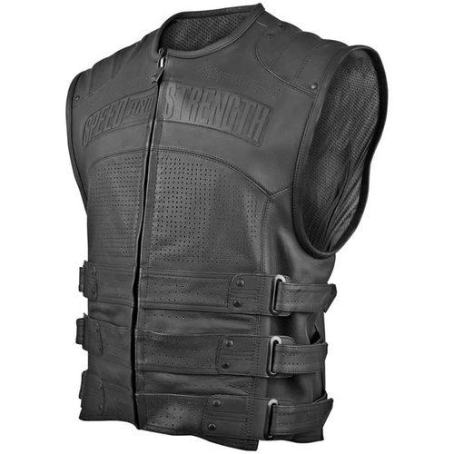 New speed & strength hard knock life adult leather vest, black, med/md