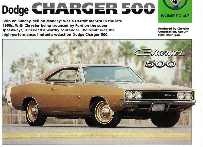 1969  dodge  charger  500   fact sheet  -  9 " x  15 3/4 "