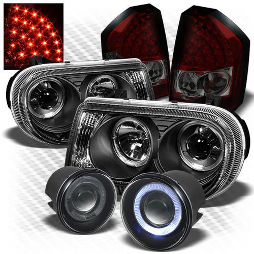 08-10 300c black pro headlights + r/s led tail lights + projector fog lights set