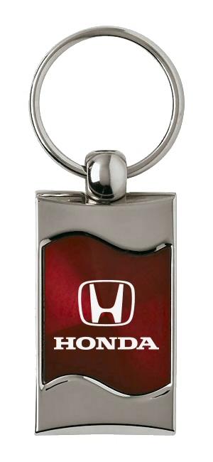 Honda burgundy rectangular wave metal key chain ring tag key fob logo lanyard