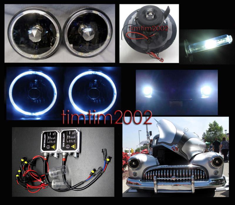 H6024 h6012 h6015 h6017 h4 7" black headlights w white halo + hid kit