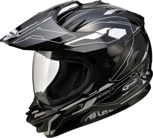 G-max gm11d dual sport edge graphic motorcycle helmet black/silver x-small