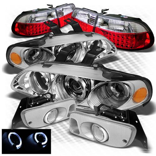 92-95 civic 2dr projector headlights + r/c led perform tail lights + fog lights