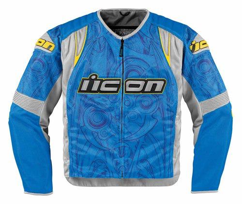 New icon overload sportbike sb1 adult mesh jacket, blue/gray/yellow, med/md