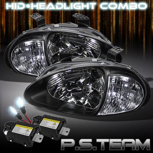 93-97 del sol 1pc jdm black crystal headlights w/corner+6000k slim ballast hid