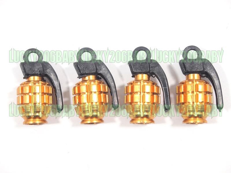 Tyre valve dust cap grenade for wheel car 4pcs gold