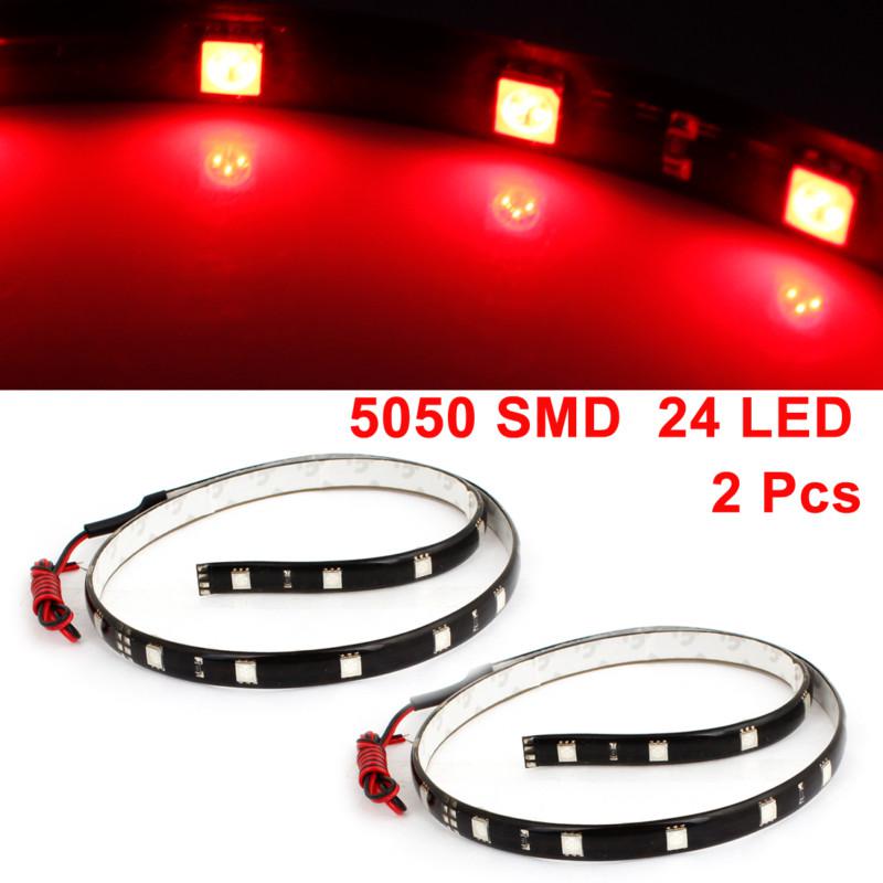 Cars flashing red 24 5050 smd led flexible bar strip light dc 12v 60cm 2 pcs