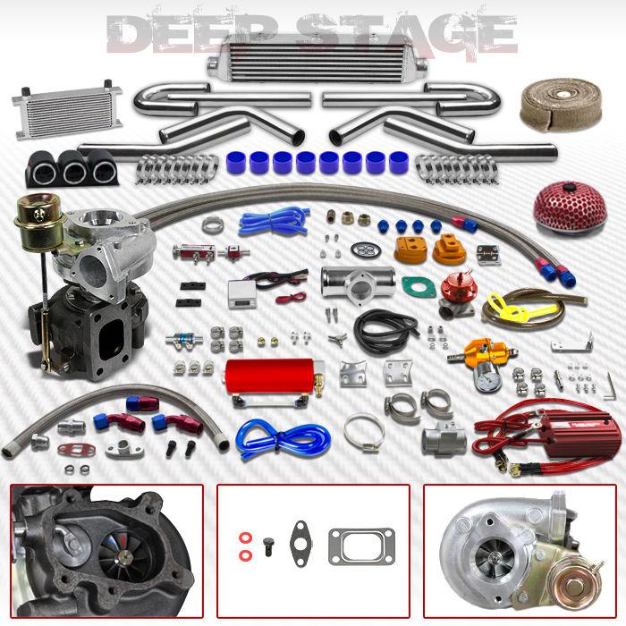 T25/t28 21pc turbo kit w/intercooler+blow off valve+boost controller+heat wrap