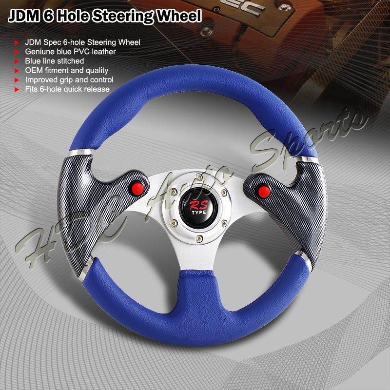 320mm blue pvc leather dual red nos button carbon painted 6-hole steering wheel