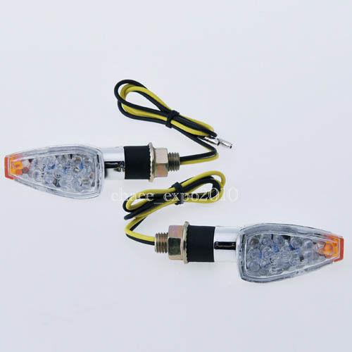 2x 14 led amber motorcycle turn signal indicator light short stalk chrome #001f