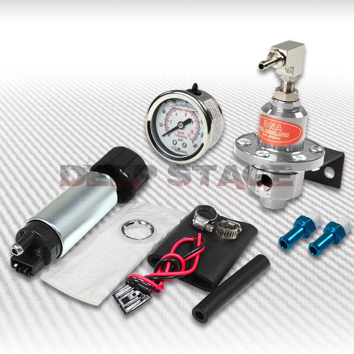 255 lph efi fuel injection pump/tank+160 psi pressure regulator+oil gauge silver