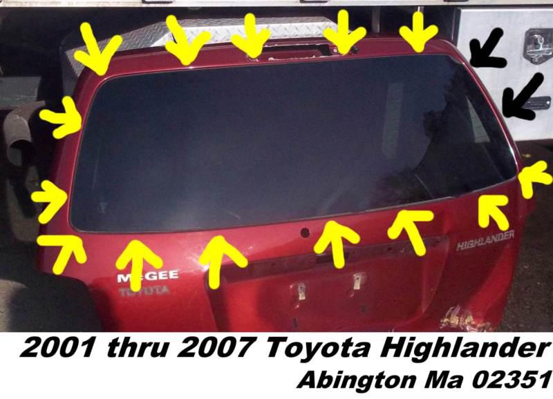 2001-2007 toyota highlander rear back glasss window deck lid tailgate trunk door