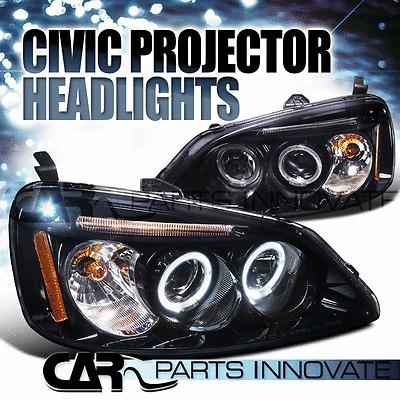 Glossy piano black honda 01-03 civic tinted led projector headlights