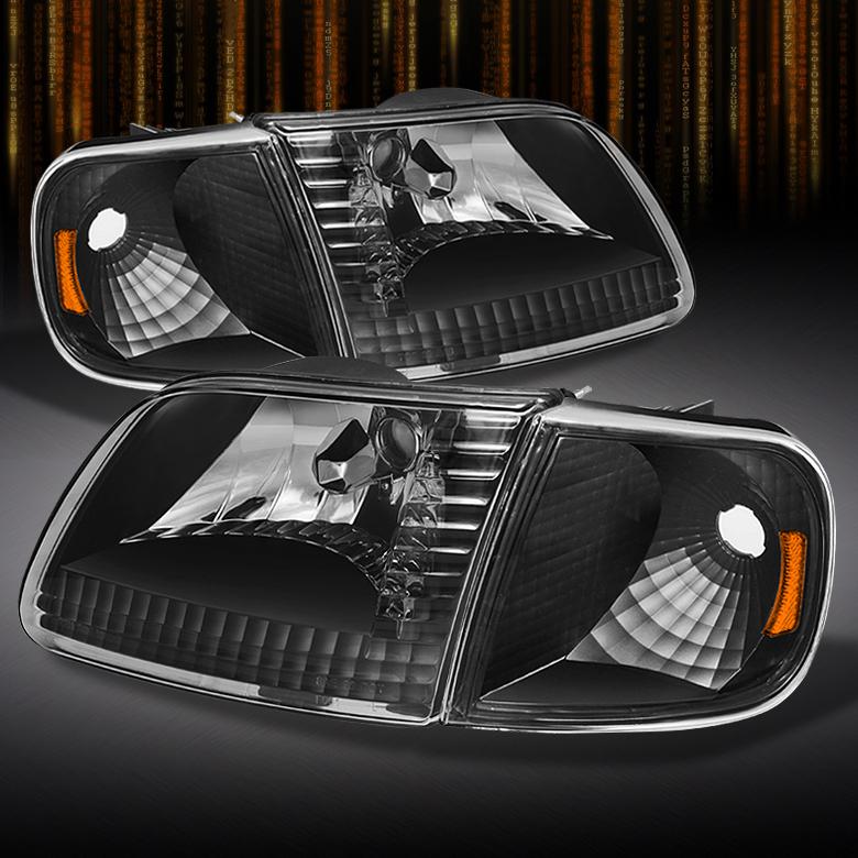 Black 97-02 ford f150 expedition crystal headlights +corner signal lights lamps