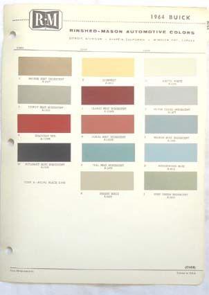 1964 buick  r-m  color paint chip chart all models original 