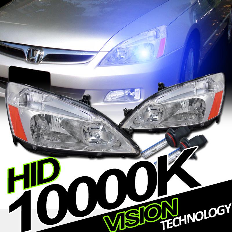 10000k hid 03-07 accord 2d/4d chrome housing clear lens headlights w/ amber pair