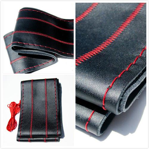 Red stitch diy thread needle black pvc leather wrap new steering cover wra03c